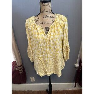 DEMOCRACY Women’s Crochet Lace Top Yellow Floral Peasant Boho 2XL Sexy Chic